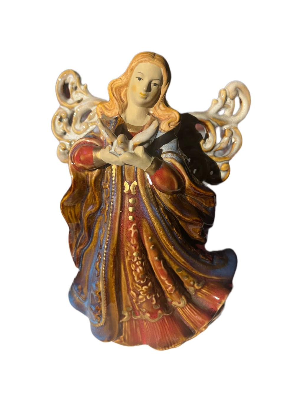 Angel Figurine in Gold, Red & Blue